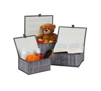 Set of 3 storage baskets Decorative Bamboo Containers Stackable Natural