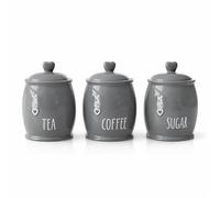 Set of 3 Storage Canisters for Tea/Coffee/Sugar, Ceramic, Grey Heart and White, One Size