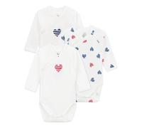 Set of 3 Striped Heart Organic Cotton Birth Bodies Ecru 1 month