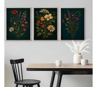 Set of 3 Stylish Modern Flower Compositions - A5 A4 A3 Art Posters Wall Art Modern Painting Prints for Home Office or Workspace Interior Decoration (A5 (210x148mm), High-resolution paper)
