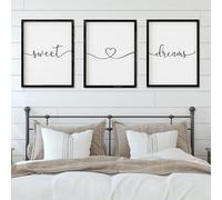 Set of 3 Sweet Dreams Sign Bedroom Wall Decor Above Wed Wall Sign Farmhouse Wall Decor for Home Bedroom And Living Room (Black, 16"x24")