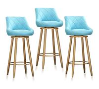 Set of 3 Swivel Bar Stools 65cm Velvet Counter Height Chairs with Backs Light Blue Kitchen Island Seats Stylish Gold Legs for Home & Pub Use