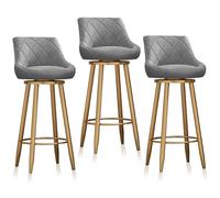 Set of 3 Swivel Bar Stools Velvet Counter Height Chairs with Back 65cm H Kitchen Island Stools Modern Pub Seating Grey with d Legsand table