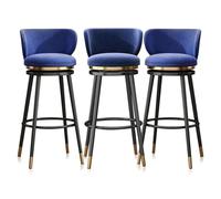 Set of 3 Swivel Barstools Upholstered Velvet Counter Stools with Back Metal Legs Kitchen High Chairs for Home Dining 65cm (25.6") - Stylish Blue Design