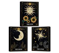 Set of 3 Tarot Cards Celestial Canvas Prints Wall Art Star Sun And Moon Print Poster Mystic Themed Art Astrology Art Boho Decor Medieval Europe Room Decor For Bedroom, Living Room Framed