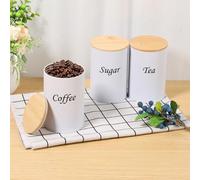 Set of 3 Tea Coffee and Sugar Canisters Set with Bamboo Lid Stackable Airtight Food Storage Canisters Versatile Kitchen Container Set Coffee Tea Sugar Container Set for Kitchen Food Storage(white)