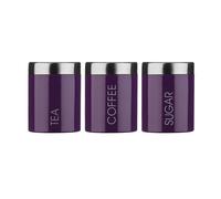 Set Of 3 Tea Coffee Sugar Enamel Canisters - Purple