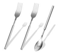 Set of 3 Telescopic Fork, Telescopic Spoon Set, Extendable Fork, Stainless Steel Telescopic Fork with Long Handle, Telescopic Spoon, Cutlery, Retractable 22.1-64.6 cm Long Fork, Extendable Fork for