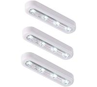 Set of 3 Touch-Activated Stick-on Super Bright 4-Led Battery-0perated Touch Tap Light for Attic Garage Path Stairs, Lights Set of 3 Cool White LED Touch Operated Battery Cupboard Lights with 3M Pads.