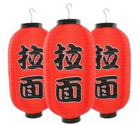 Set of 3 Traditional Japanese Style Ramen Lanterns, Red Hanging Lanterns
