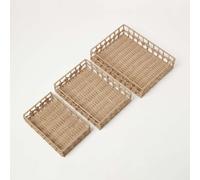 Set of 3 Natural Woven Rectangle Storage Trays