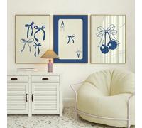 Set of 3 Trendy Blue Bow Canvas Wall Art Watercolor Light Blue Bow Cherry Prints Painting Girl Posters Funky Coquette Preppy Aesthetic Wall Decor For Bedroom Living Room16x24in Unframed