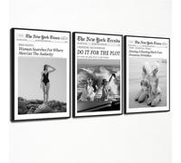 Set of 3 Trendy Newspaper Canvas Wall Art, Funky Do It for The Plot Wall Art, Vintage Black and White Coastal Cowgirl Posters, Preppy College Dorm Apartment Wall Decor 16x24in Framed