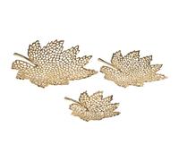 Set of 3 Trinket Dishes Leaf PEMALI Metal Gold