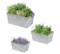 Set of 3 Trough Planters Outdoor Garden Flower Pots Galvanised Metal Embossed Box Outdoor Planters with Handles & Wildflower Design Summer Gardening Gift