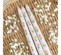 Set Of 3 Tulip Print Taper Candles - Unscented, 5-Hour Burn