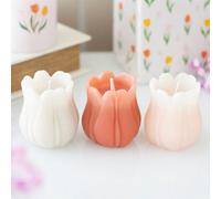 Set Of 3 Tulip-Shaped Unscented Candles For Spring Decor