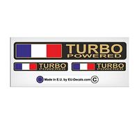 Set of 3 Turbo Powered & France Flag with Gold Letters Laminated Decal Sticker