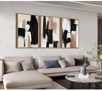 Set of 3 Unframed Abstract Black and Brown Graffiti Canvas Wall Art Modern Beige White Texture Picture Print Natural Float Decor for Living Room Bedroom Office 20x30inch