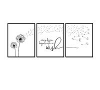Set of 3 Unframed Every Dream Begins With A Wish Dendelion Wall Art Bedroom Nursery Decor Dandelion Print Best Friend Gift Living Room Wall Decor 20x30inch