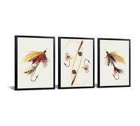 Set of 3 Unframed Fishing Lure Wall Art Fly & Hook Prints with Rustic Decor for Cabin Man Cave Lodge Lake House Tackle Room Fisherman Gift 08x12inch