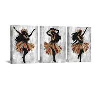 Set of 3 Unframed Hawaiian Hula Girl Canvas Wall Art Tropical Dance Abstract Brown Grey Beach Decor Posters Canvas for Bathroom Dorm Living Room 08x12inch
