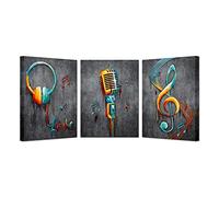Set of 3 Unframed Music Artistic Paintings Wall Art Microphone and Headset Note Picture Canvas Giclee Print Modern Home Studio Bedroom Decor 12x18inch