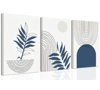Set of 3 Unframed Navy Blue Boho Canvas Wall Art Abstract Bohemian Poster Wall Decor Minimalist Mid-Century Modern Picture Print Geometric Botanical Lines Painting for Bedroom Office 12x16inch