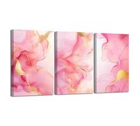 Set of 3 Unframed Pink and Rose Gold Wall Art Abstract Marble Texture Canvas Prints Modern Luxury Pictures Pink Gold Paintings for Living Room Decor 16x24inch