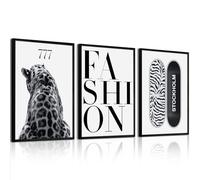Set of 3 Unframed Trendy Leopard Wall Art Black White Cheetah Wall Decor Fashion Aesthetic Canvas Posters Preppy Stockholm Prints Stylish Cheetah Pictures Painting for Bedroom 08x12inch