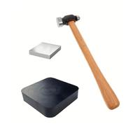 Set of 3 User Friendly Jewelry Crafting Set Silicone Pad Wood Base Iron Hammer Safe Materials Crafting Accessories Workshop Tool