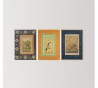 Set of 3 Ustad Mansur Animal Prints | School of Jahandir Poster, Indian Miniature Artwork, Mughal Persian Painting, Deer Bird Lion Wall Art
