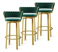 Set of 3 Velvet Bar Stools, 360° Swivel, Backrest, Kitchen Counter Stools with Gold Metal Legs, Modern Design, Comfortable Seating for Dining and Home Decor