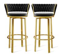 Set of 3 Velvet Bar Stools, 360° Swivel with Backrest, Kitchen Counter Stools with Gold Metal Legs, Modern Upholstered Bar Chairs for Dining Room, Home Decor