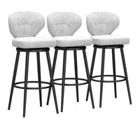 Set of 3 Velvet Swivel Bar Stools, 360° High Back Counter Chairs with Footrest, Elegant Kitchen & Pub Seating, White Color, 65cm Height
