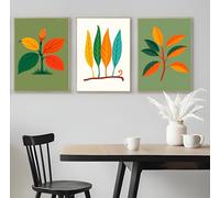 Set of 3 Vibrant Leaf Prints with Pastel Backgrounds - A5 A4 A3 Art Posters Wall Art Modern Painting Prints for Home Office or Workspace Interior Decoration (A4 (297x210mm), High-resolution paper)