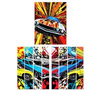 Set of 3 Vibrant Muscle Sports Cars Comic Strip Artworks Yellow Red Blue Bright Unframed Wall Art Living Room Poster Prints Pack Artery8 Multi W12 inch x H16 inch