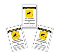 Set of 3 Video Surveillance Signs 20 x 30 cm PVC - Area Under Security Checked - GDPR Compliant - Waterproof, Anti-Glare, Durable for Indoor and Outdoor Use - Long Lasting
