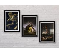 Set of 3 Vintage Francisco Goya Black Painting Art Prints - 3x A4 Poster - Triptych rolled in tubes BensArt Triptych set 3 Three Stretched Mounted Multi Panel Wall Art Classic Picture Arts Abstract A