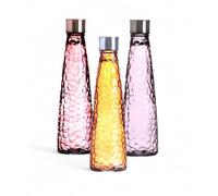 Set of 3 Vintage Glass Water Bottles, 750 ml, Diamond Structure, Colourful Glass Bottles with Screw Lid, Bottle, Carafe for Water, Juice & Drinks, Pastel Colours (Diamond Purple Grey, Purple, Orange)