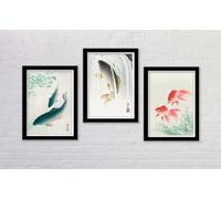 Set of 3 Vintage Japanese Fish Art Prints Wall Art Framed Available Koi Carp - 3x A3 Poster - Triptych rolled in tubes BensArt Triptych set 3 Three Stretched Mounted Multi Panel Wall Art Classic Pict