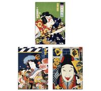 Set of 3 Vintage Japanese Theatre Colourful Kabuki Wall Art Prints Artery8 Multi A3