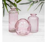 Set of 3 Vintage Pink Glass Bud Vases - Ribbed, Dimpled & Globe Mini Bottles (SV-GL44026-245)