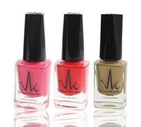 (Set Of 3) Vivien Kondor London 11ml Vegan Nail Polish High Shine Nail Colour Trio | Halal Breathable Water Permeable Nail polish Quick Dry - Amaranth Pink + Bittersweet + Satin Gold