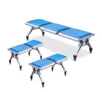 Set of 3 Waiting Room Chairs Metal Frame No Backrest 7-Seat Reception Bench Ideal for Office & Airport Modern Design Blue One Size