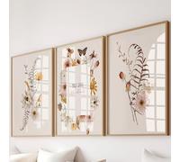 Set of 3 Wall Art A3 Prints - Light Watercolour Botanical Prints, Posters with Inspirational Quotes, Witchy Decor Posters, Wall Art for Living Room & Bedroom Decor, Whimsigoth Home Decor (Unframed)