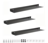 Set of 3 Wall Shelves 15cm White Floating Shelves Aluminum Wall-Mounted Storage No Drill or Drilling Ideal for Living Room Bedroom Bathroom Kitchen Grey - 70cm