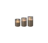 Lumineo Triple Pack Smokey Grey LED Lit Flicker Flame Christmas Candles in Glass Jars with Timer