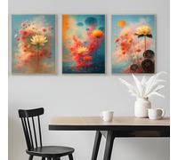 Set of 3 Watercolour Abstract Flower Arrangements - A5 A4 A3 Art Posters Wall Art Modern Painting Prints for Home Office or Workspace Interior Decoration (A3 (420x297mm), High-resolution paper)
