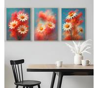 Set of 3 White Daisies With Vibrant Background - A5 A4 A3 Art Posters Wall Art Modern Painting Prints for Home Office or Workspace Interior Decoration (A5 (210x148mm), High-resolution paper)